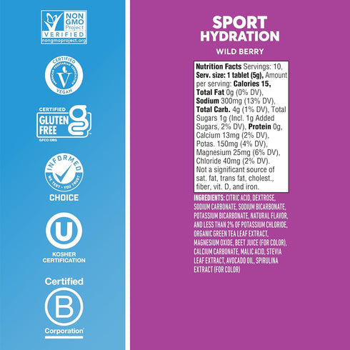 Nuun Sport + Caffeine Electrolyte Tablets for Proactive Hydration, Wild Berry, 8 Pack (80 Servings).