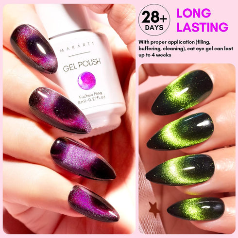 Makartt Gel Nail Polish, Magnetic Cat Eye 9D Black Hole Gel Polish with 6 Colors and Magnet Stick