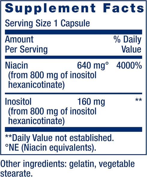 Life Extension No Flush Niacin, B3 for Heart Health, Cholesterol & Energy Support, Non-GMO, 100 Capsules