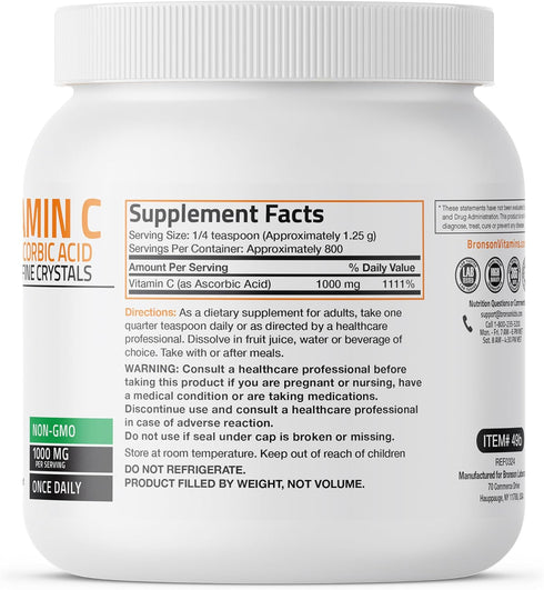 Immune 1 (2.2 Lbs) Bronson Vitamin C Powder Pure Ascorbic Acid Soluble Fine Non GMO Crystals Promotes Healthy System
