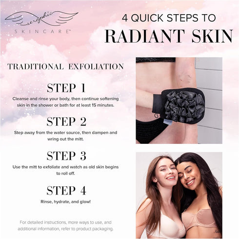 Seraphic Skincare Ultra-Luxe Exfoliating Mitt for Korean Exfoliation, Gentle Body Exfoliator with Mesh Shower Gloves