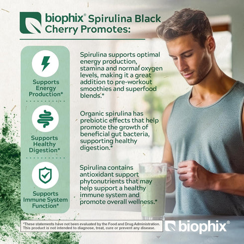 biophix Organic Spirulina Powder 2.2 lb Black Cherry Flavor - Nutrient-Dense Superfood, Protein-Rich & Powerful