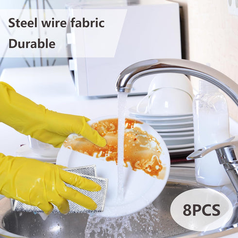 Double Layer Wire Dishwashing Rags, 8 Pcs Non-Scratch Cleaning Cloths for Dishes and Sinks