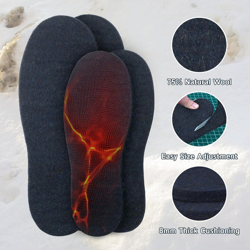 The Felt Store Wool Felt Insoles, 8mm Long-Lasting Shoe Inserts, 2 Pair, Adjustable, Warm Wool for Winter
