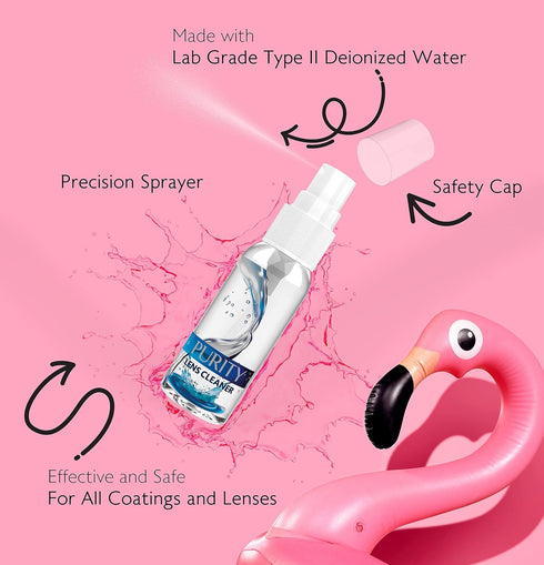 Purity Eyeglass Lens Cleaner Spray Kit - 3 x 8oz Spray Bottle + 2 Microfiber Cloth for All Lenses