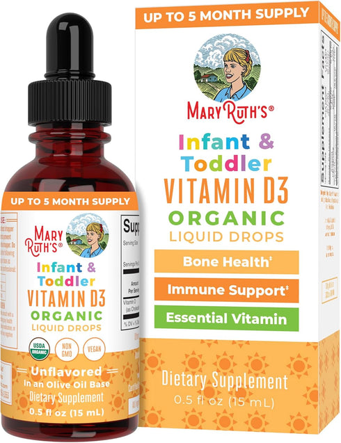 MaryRuth Organics Vitamin D USDA Organic, Sugar Free Liquid Drops for Immune Support, 90-150 Servings