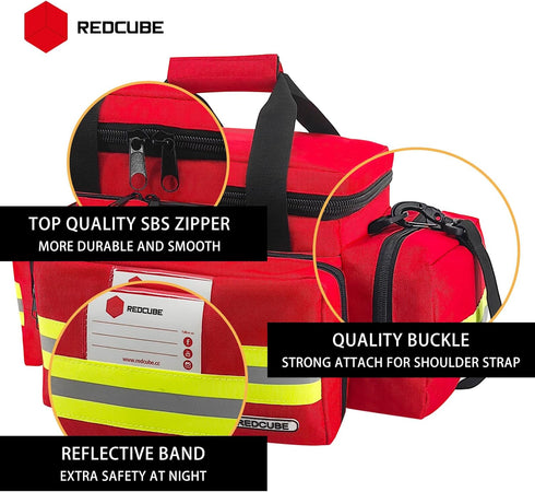 REDCUBE Emergency Bag - First Aid Empty Bags, Professional Multiple Compartment Kit Carrier for Emergency Medical
