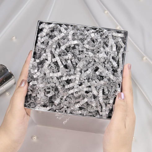 PAPER FAIR 1 LB Metallic Silver Glitter Easter Grass Crinkle Cut Paper for Gift Basket and Craft Bedding