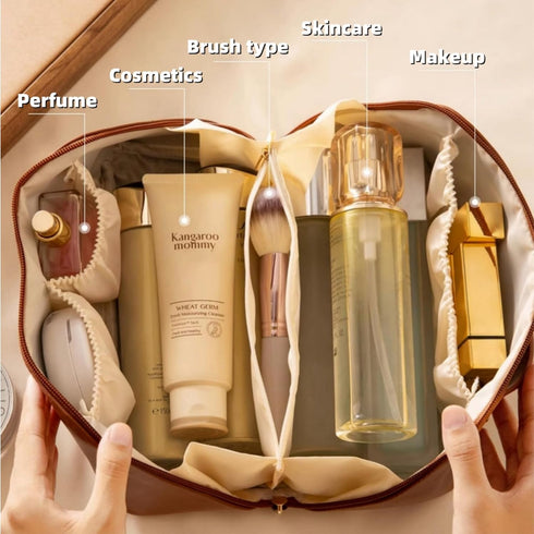 Travel Makeup Bag, Large Capacity Cosmetic Bags for Women,Waterproof Portable Pouch Open Flat Toiletry Bag Make up Organizer with Divider and Handle The best choice for holiday gifts