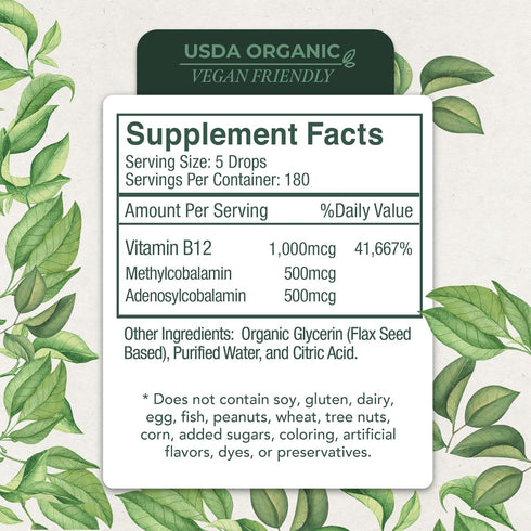 LiveWise Naturals B12 Vitamin Drops - Non-GMO, Organic Bioactive Blend for Energy, Vegan, Gluten-Free