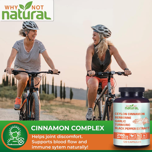 5-in-1 Organic Ceylon Cinnamon Capsules with Berberine, Garlic, Turmeric, Black Pepper Extract (120 Capsules)