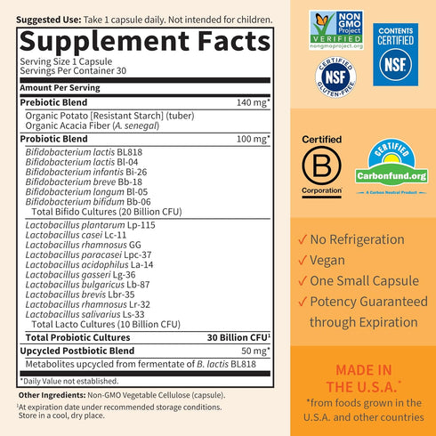 Garden of Life Dr Formulated Probiotics - 30 Billion CFU Pre + Pro + Postbiotics for Digestive Support