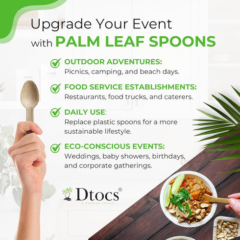 Palm Leaf Spoons 6 Inches (50 Count), Bamboo Spoons, Eco-friendly Compostable Disposable Cutlery for Parties