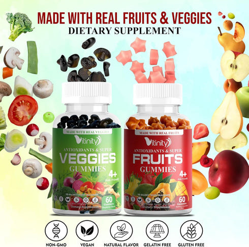 Real Fruit & Veggie Gummies - Superfood Vegetable Vitamin Supplement for Women, Men, Kids (30-Day Supply)