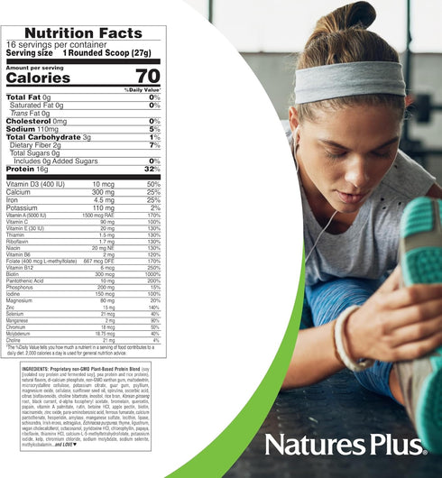 Natures Plus Energy Shake - 0.95 lb - 16 Grams Plant-Based Protein Per Serving, No Added Sugar, Non-GMO, Gluten Free