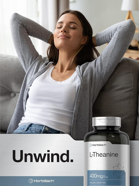 Horbaach L-Theanine 400mg, 400 Capsules | High Potency Non-GMO & Gluten Free Supplement