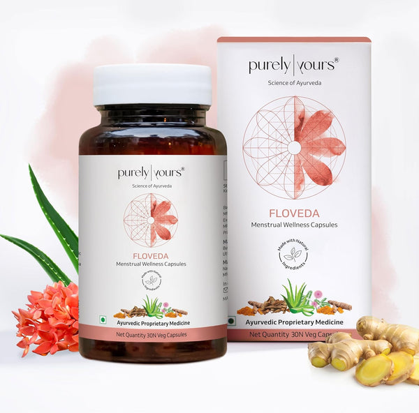 Purely Yours Floveda Menstrual Wellness Capsules, Ayurvedic Period Care, Balances Hormones, 30 Veg Capsules