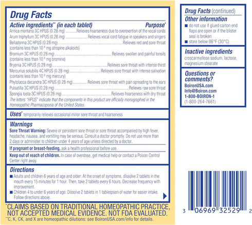 Boiron ThroatCalm Tablets for Sore Throat Relief, Hoarseness, or Scratchy Throat - 120 Count