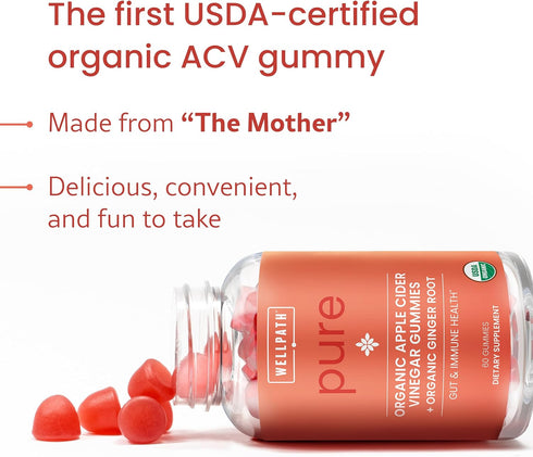 Gummies Gummies 60 WellPath Organic Apple Cider Vinegar with The Mother - USDA Organic ACV - Ginger & Apple Cider