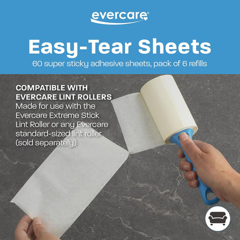 Evercare All Purpose Lint Brush, Value Pack with 5 Rollers (300 Sheets Total), Blue