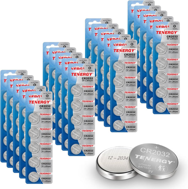 Tenergy 3V CR2032 Batteries, Lithium Button Coin Cell 2032, Compatible with AirTags, 100 Pack