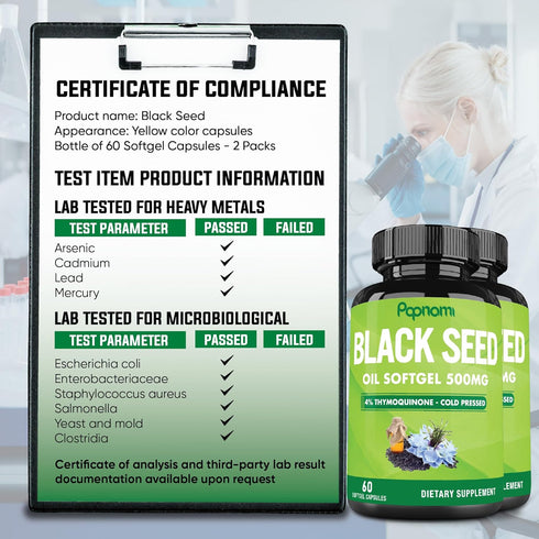 Premium Black Seed Oil Softgel Capsules, 2 Packs 60 Counts 500mg, 4 Month Supply for Immunity and Body Management