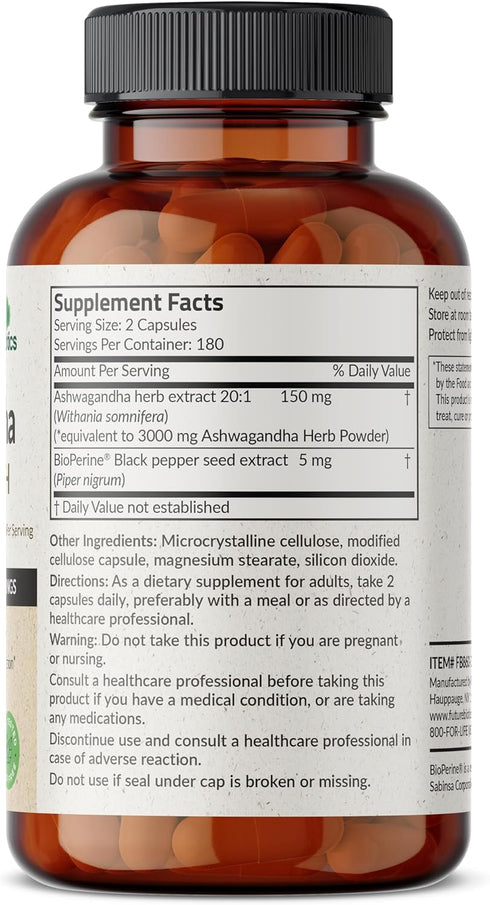 Futurebiotics Ashwagandha Extra Strength Stress & Mood Support with BioPerine - Non GMO Formula, 360 Vegetarian Capsules