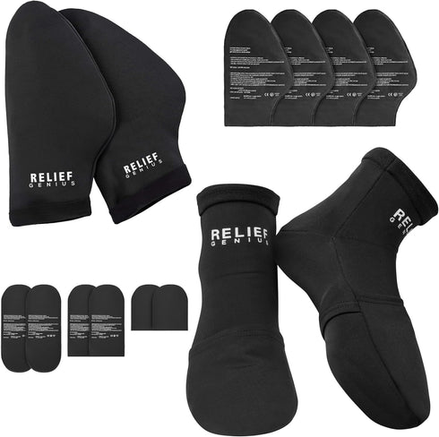 Relief Genius Cold Therapy Socks & Hand Ice Pack Gloves, Cold Care Package for Chemotherapy Neuropathy, Large Black
