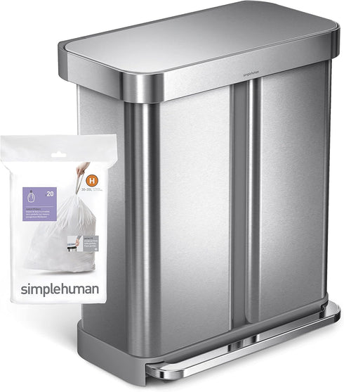 Packs, 20 Count, 30-35 8-9 simplehuman Code H Custom Fit Drawstring Trash Bags in Dispenser Liter / Gallon, White