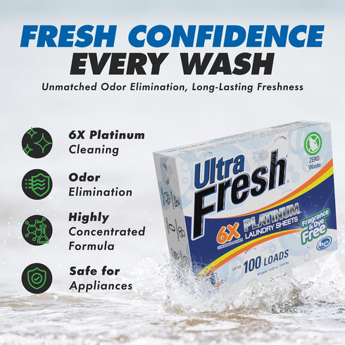 Platinum 6X Laundry Detergent Sheets, Biodegradable Formula, Dye Free, 50 Sheets for Laundry Use