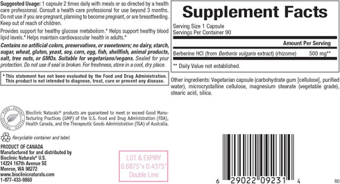 Bioclinic Naturals Berberine HCL 500 mg - 90 Capsules