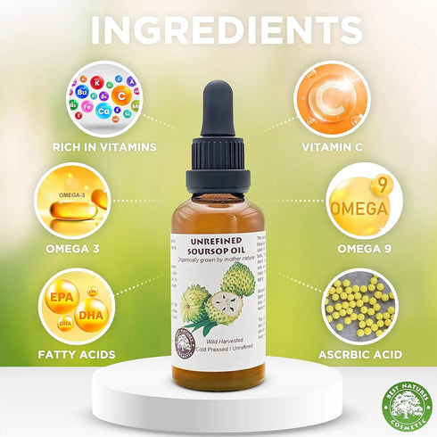 Virgin Soursop Oil - 100% Pure, Organic, Cold-Pressed, Unrefined, 2oz for Dry, Damaged, Sensitive Skin