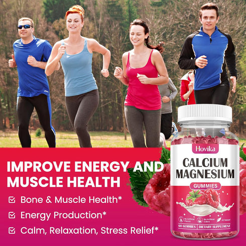 Calcium Magnesium Zinc Gummies with Vitamin D3, K2, B6, B12 - Supports Bone Strength & Muscle Function - 60 Gummies