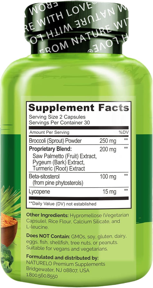 NATURELO Prostate & Urinary Health, 60 Vegetarian Capsules, Comprehensive Formula with Saw Palmetto, Pygeum, Tumeric