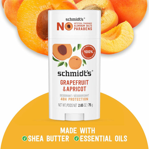 Schmidt's Aluminum-Free Vegan Deodorant Grapefruit & Apricot, 2 Count, Natural Ingredients, 2.65 oz