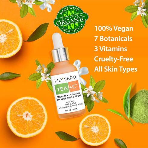 LILY SADO TEA+C Green Tea + Vitamin C Super Serum Natural Vegan Best Antioxidant Anti-Wrinkle Moisturizing Formula