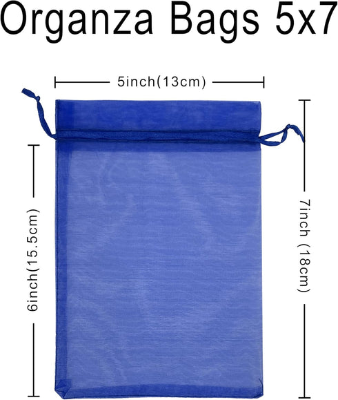 100PCS Sheer Organza Bag 5''X7'' Royal Blue Mesh Bags Drawstring Jewelry Gift Bags Small for Baby Shower Wedding Party Pouch Favor Goodie Bags