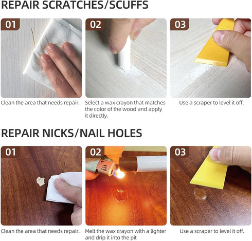 Wood Filler Sticks - 12 Colors Wood Wax Crayons for Repairing Scratches, Scuffs, Cracks on Wood Furniture