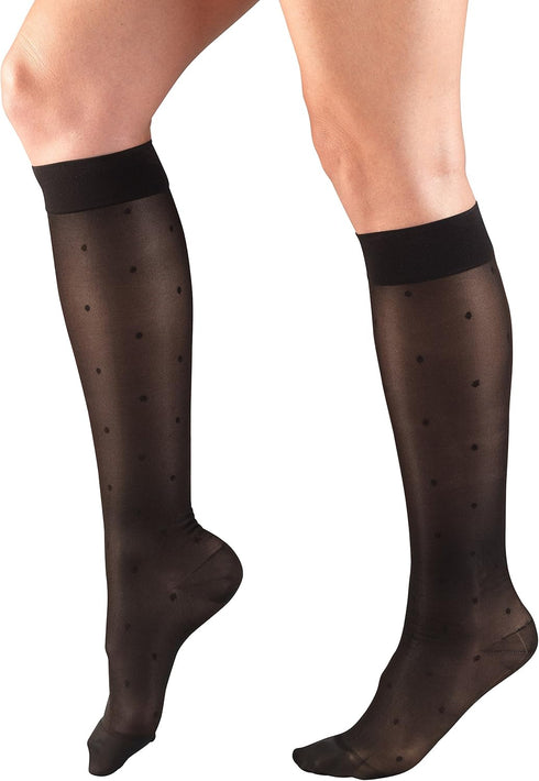 Truform Sheer Compression Stockings, 15-20 mmHg, Women's Knee High Length, Dot Pattern, Black, Small