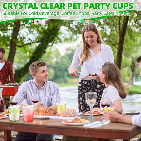 RMERVE 50 12 oz) Pcs Plastic Coffee Cups with Sip Lids, Disposable Plastic PET Crystal Cups with Strawless Lid for Iced