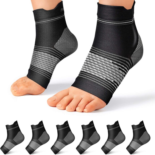Plantar Fasciitis Sock (6 Pairs) for Men and Women, Compression Foot Sleeves with Arch Support (Black, Small)