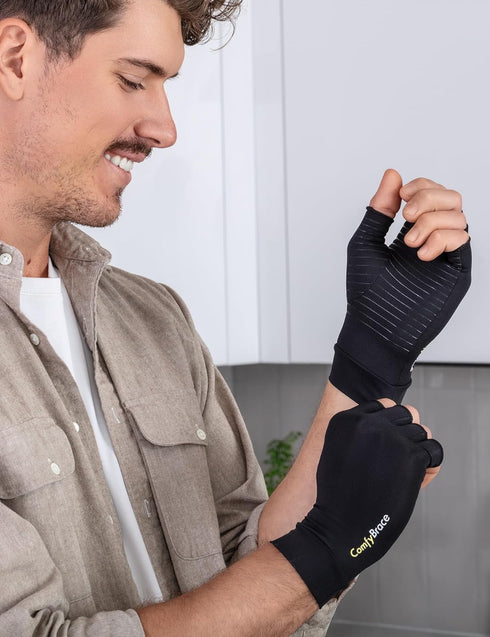 ComfyBrace Copper Infused Compression Gloves for Arthritis Relief, Fits Men & Women