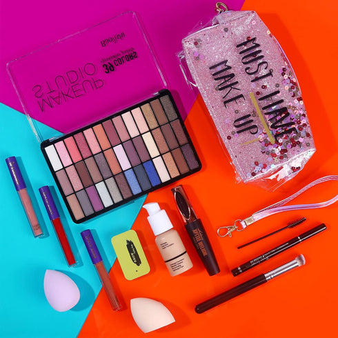 Makeup Set for Women, Full Kit with 39 Colors Eyeshadow Palette, Liquid Foundation, and Makeup Bag