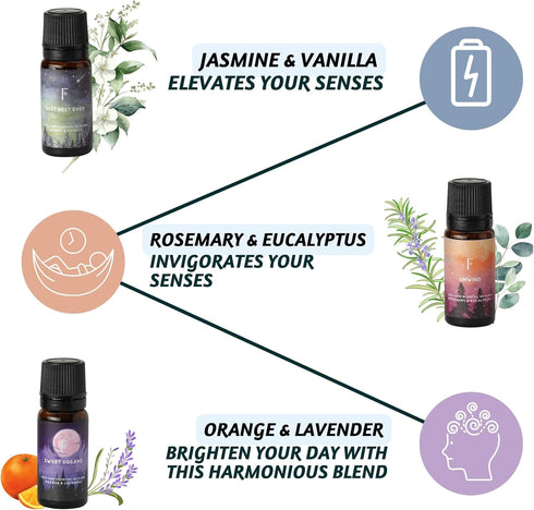 Folkulture Sleep Essential Oils Set for Diffusers, Pack of 3 Pure Oil Scents - Vanilla, Rosemary, Eucalyptus, Lavender