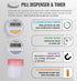 Portable Pill Organizer Dispenser with Timer Cap for Medication, Supplements and Vitamins. Perfect for Travel or Home