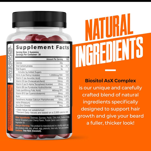 Wild Willies Beard Growth Gummies for Men, with Biotin & 19 Vitamins for Thicker Facial Hair - 60 Gummies