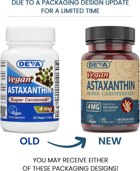 DEVA Nutrition Vitamins Astaxanthin 4mg, Vegan, 30 Capsules, Made from Haematococcus Pluvialis Microalgae, 2-Pack