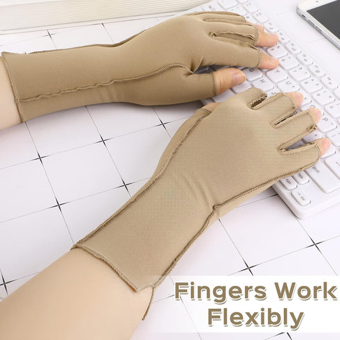Janmercy 3 Pairs Fingerless Compression Gloves for Women Men, Outside Seams, Carpal Tunnel (Nude, Normal)