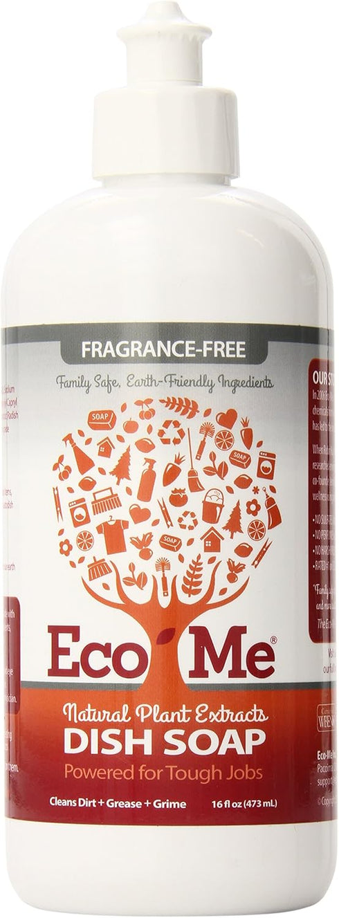 Eco Me Natural Environmentally Friendly Sudsing Liquid Dish Soap, 16 Ounces, Fragrance Free