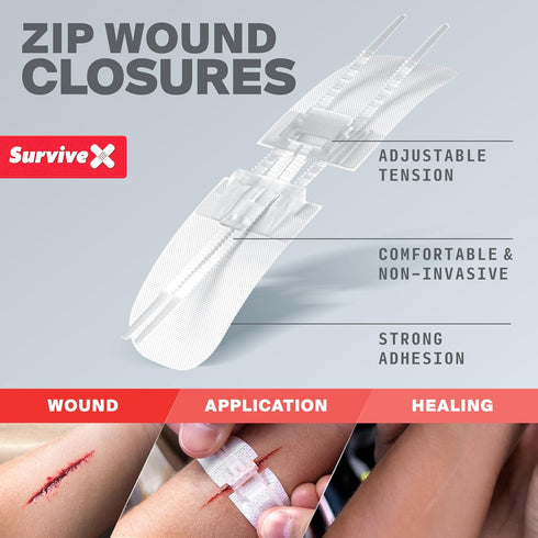 SurviveX Zip Stitch Wound Closure Strips - Repair Wounds Without Stitches - Zipstitch Sutures - Laceration Closure